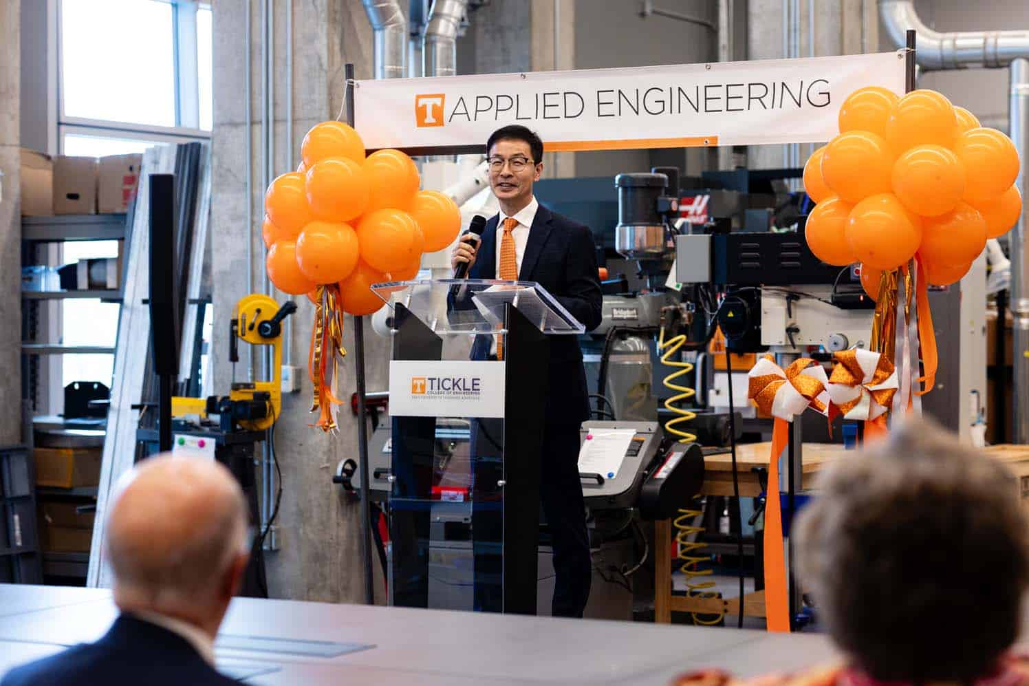 Chulho Yang speaks during the opening of the Department of Applied Engineering
