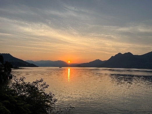 Sunset in Italy over lake
